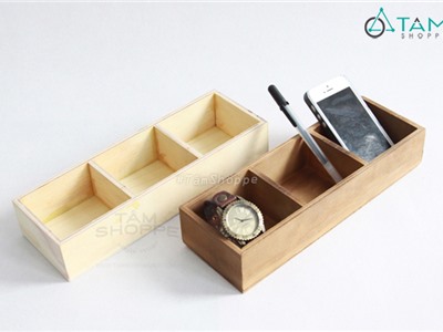 Khay gỗ 3 ngăn để bàn màu tự nhiên